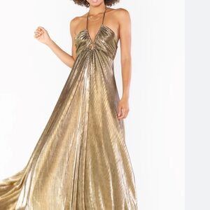 Show Me Your MuMu - Paros Gold Halter Maxi Dress, size XL